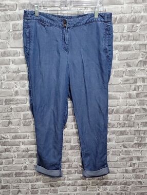 J.Jill Denim Blue Elastic Waist Rolled Cuff Ankle Pants,  Womens 10P, Beachy